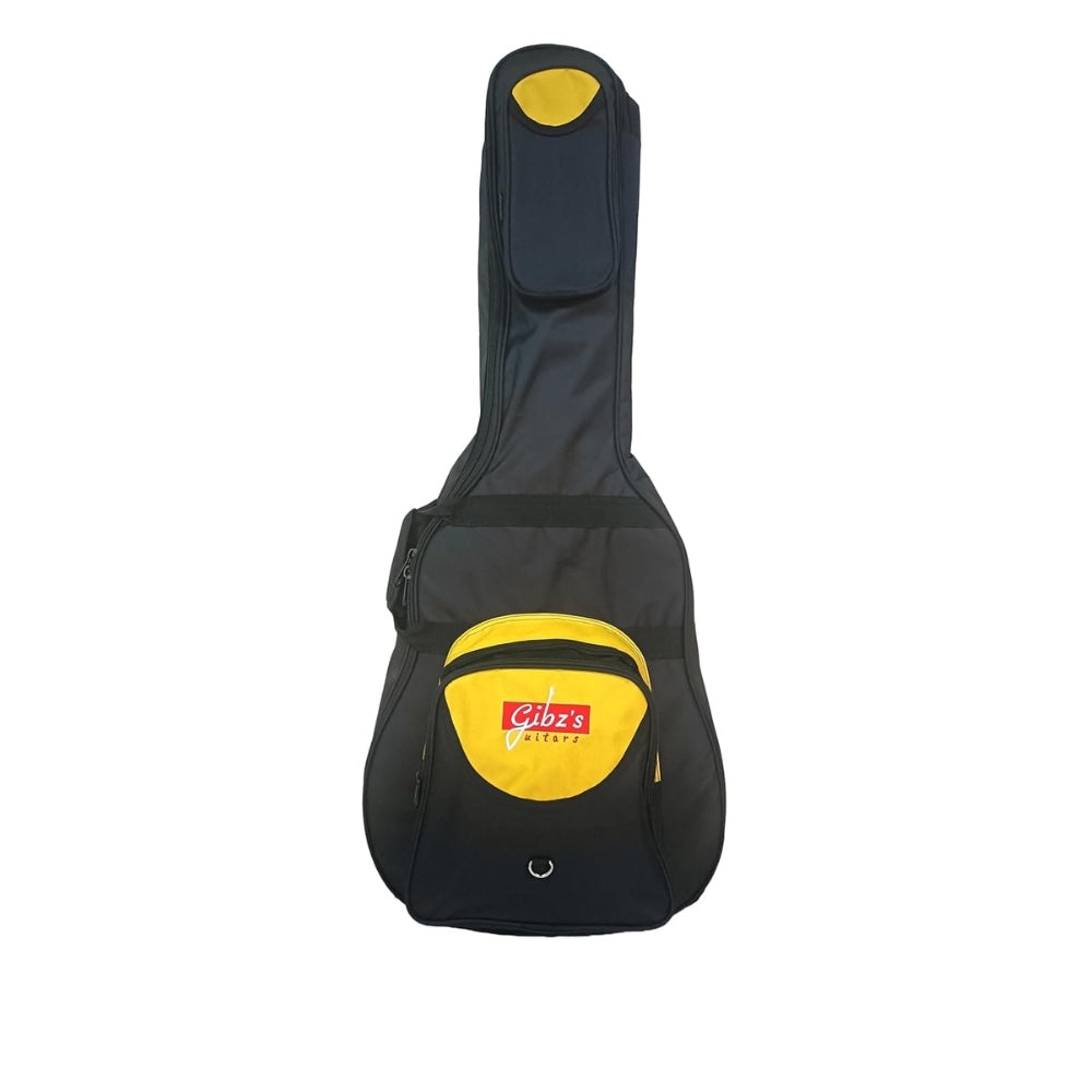 Gibz's Guitar G515 Acoustic Guitar Bag - 10 mm Padding Soft Guitar Gig Bag Adjustable Straps Black & Yellow