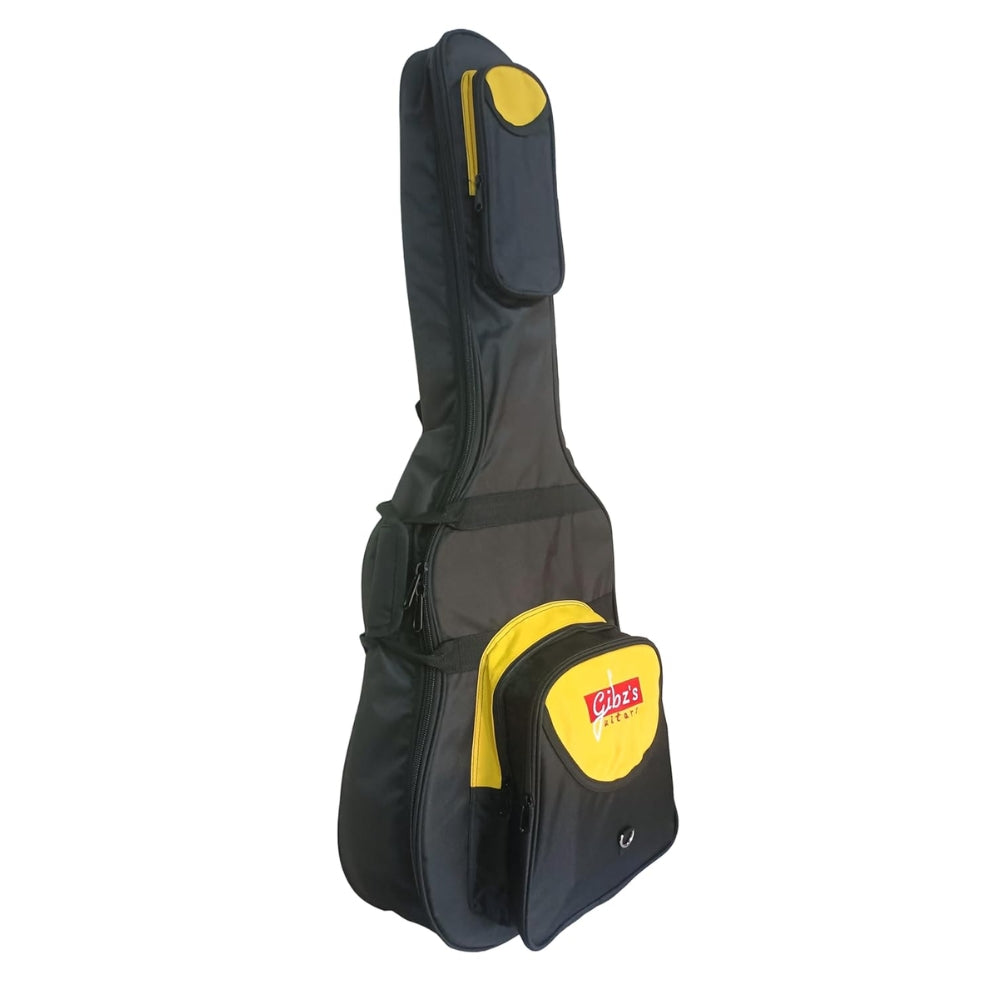 Gibz's Guitar G515 Acoustic Guitar Bag - 10 mm Padding Soft Guitar Gig Bag Adjustable Straps Black & Yellow