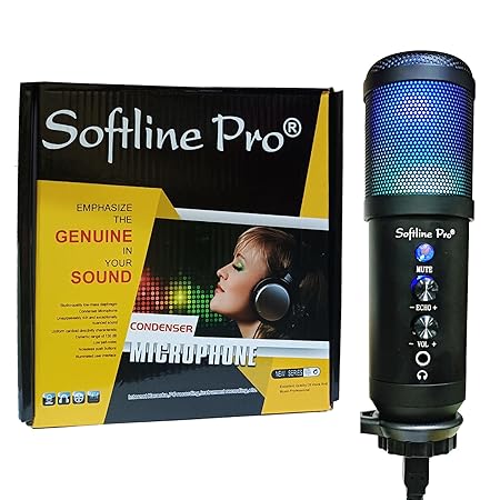 Softline Pro USB Condenser Microphone Kit with Table Top Mic Stand for Gaming, Podcasting, Conference Calls, Recording, Singing and Dubbing (SP-C-MIC-KIT)