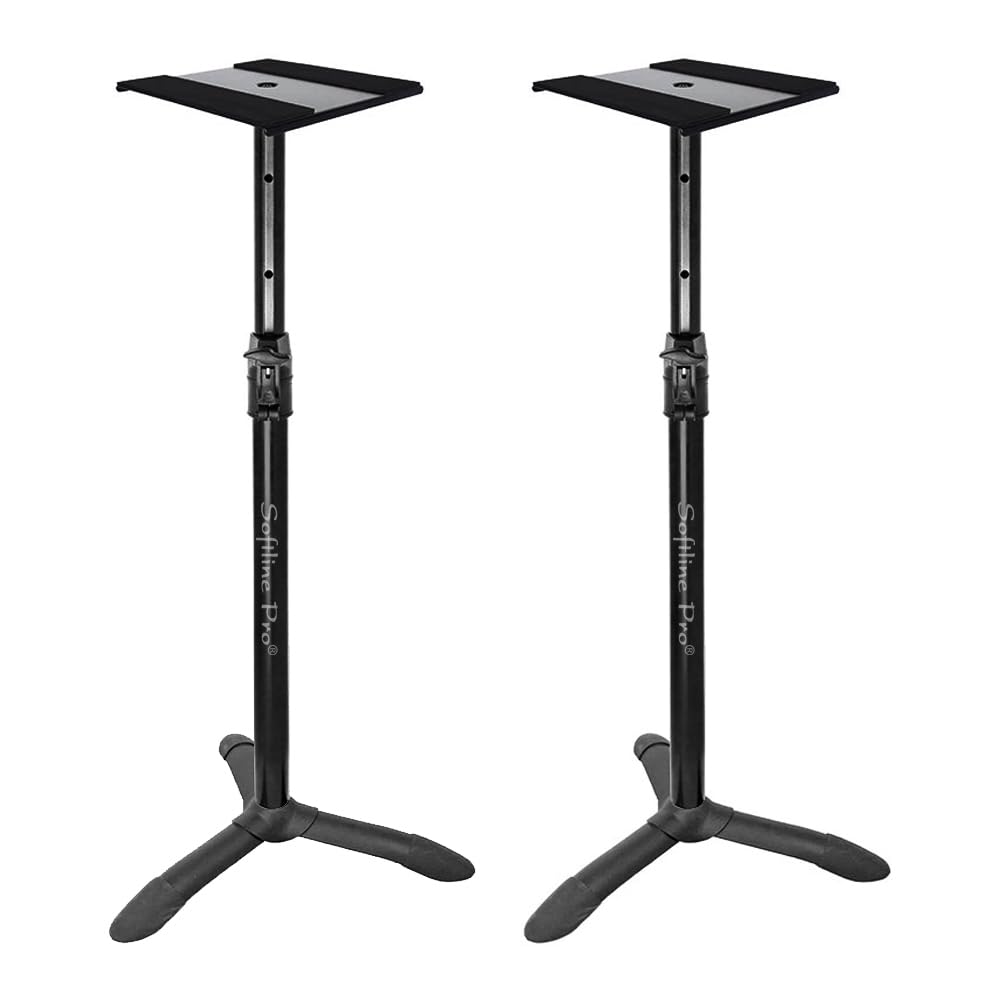 Softline Pro SP90 Studio Monitor Stand Triangular Base Professional Heavy Duty, Adjustable Height, Auto Lock (Set of 2)