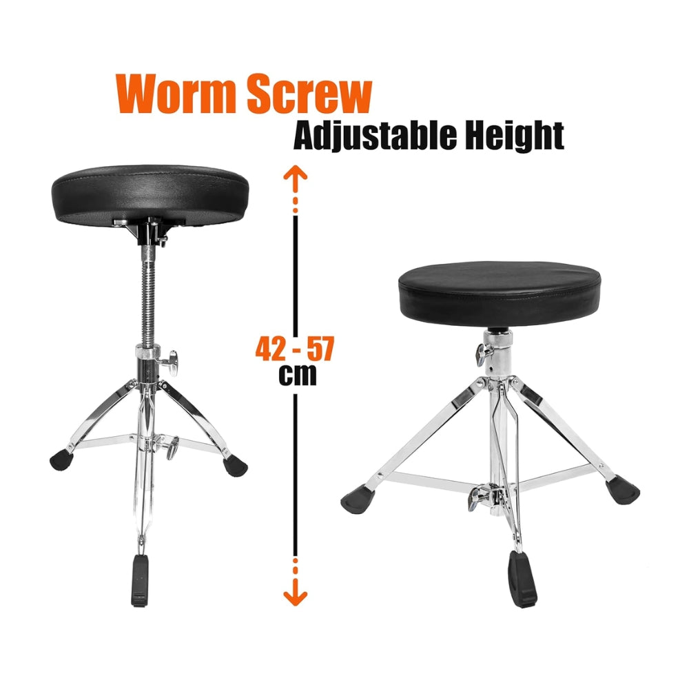 Softline Pro SP38-C Heavy Duty Drum Throne Round Padded Drum Seat Stool Double-braced Anti-Slip Legs Worm Screw Adjustable Height for Adult Drummers