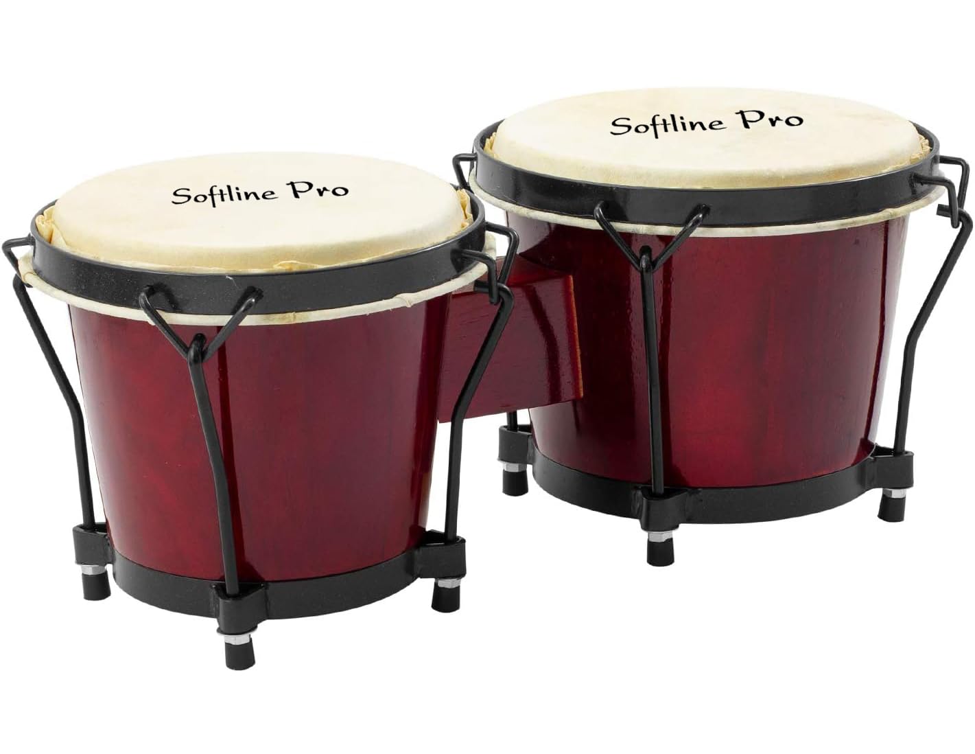 Softline Pro SP-BNG-RD Bongo Drum Set with Tuning Wrench & Padded Professional Wooden Percussion Instrument for Beginner Adults Kids - Natural Skin (Red)