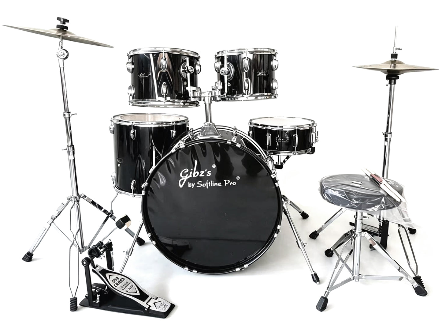Gibz's 22mm Acoustic Drum Kit Set 5-Piece Professional Drum Set with Iron Cobra Single Bass Drum Pedal, Cymbals, Drum Throne, Hardware & 5A Drumsticks Complete Drum Kit for Beginners, Students & Adults