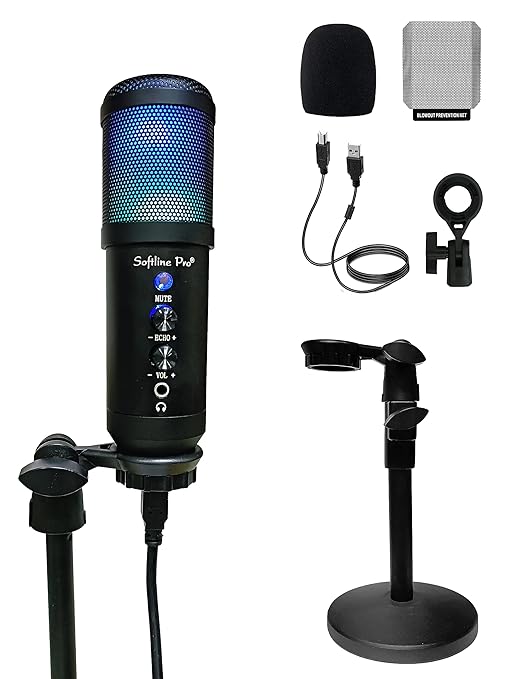Softline Pro USB Condenser Microphone Kit with Table Top Mic Stand for Gaming, Podcasting, Conference Calls, Recording, Singing and Dubbing (SP-C-MIC-KIT)