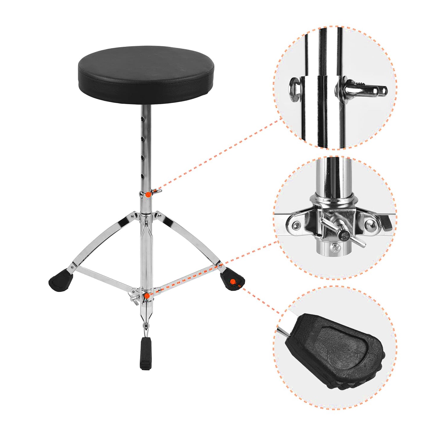 Softline Pro SP36-C Universal Drum Throne Round Padded Drum Seat Stool Double-braced Legs Anti-Slip 5 Levels Adjustable Height for Adult Drummers