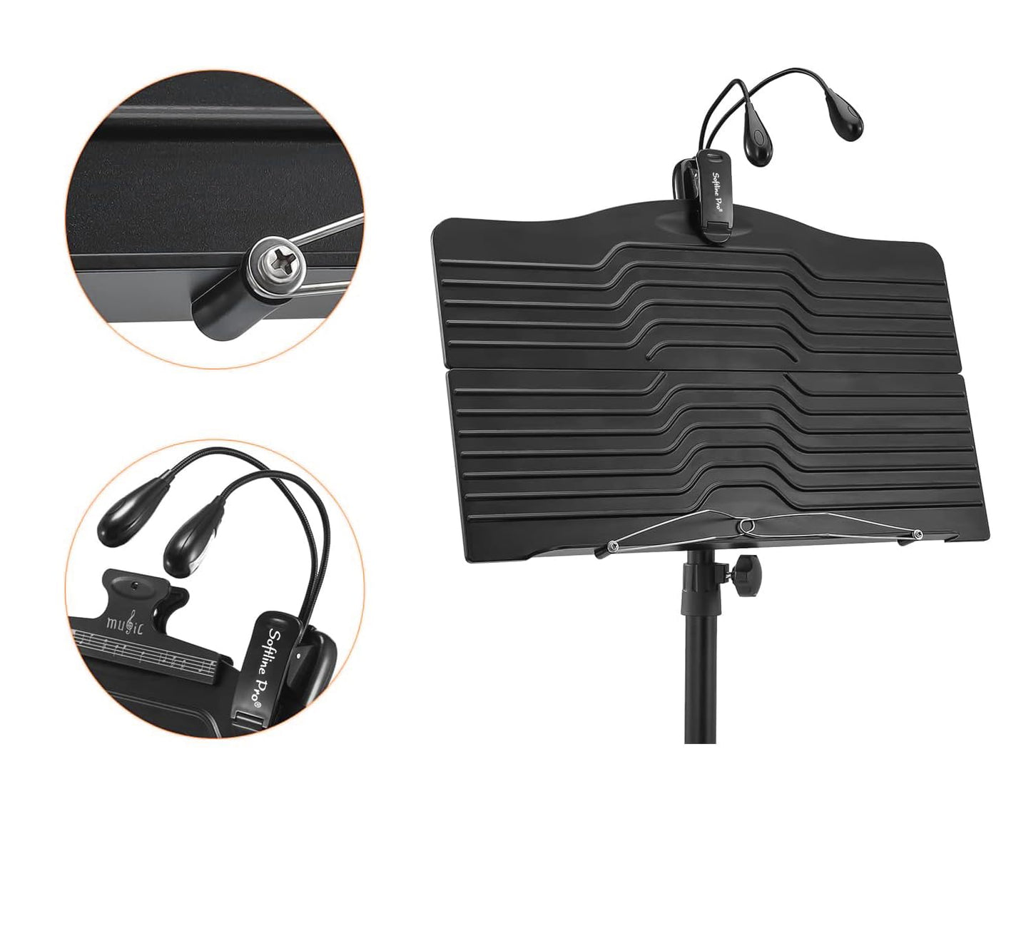 Softline Pro Music Stand, Portable & Foldable Professional Notation Stand with Light and Bag, Tabletop Music Book Stand for Guitar, Ukulele, Violin Players (SP-ABSP-FMUS-KIT)