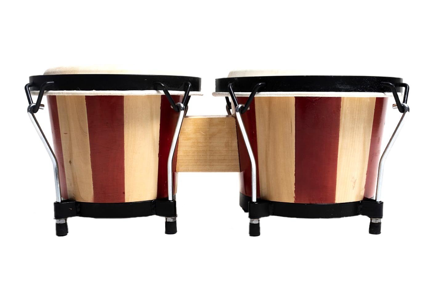 Softline Pro SP-BNG-RNT Bongo Drum Set with Tuning Wrench & Padded Professional Wooden Percussion Instrument for Beginner Adults Kids - Natural Skin (Red Stripe - Normal)
