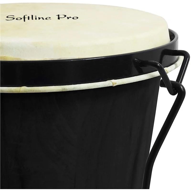 Softline Pro SP-BNG-BK Bongo Drum Set with Tuning Wrench & Padded Professional Wooden Percussion Instrument for Beginner Adults Kids - Natural Skin (Black)