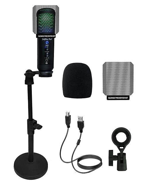 Softline Pro USB Condenser Microphone Kit with Table Top Mic Stand for Gaming, Podcasting, Conference Calls, Recording, Singing and Dubbing (SP-C-MIC-KIT)