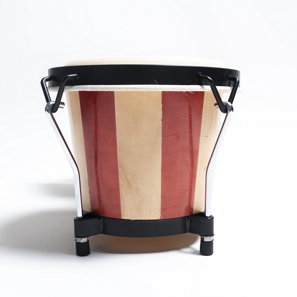 Softline Pro SP-BNG-RNT Bongo Drum Set with Tuning Wrench & Padded Professional Wooden Percussion Instrument for Beginner Adults Kids - Natural Skin (Red Stripe - Normal)