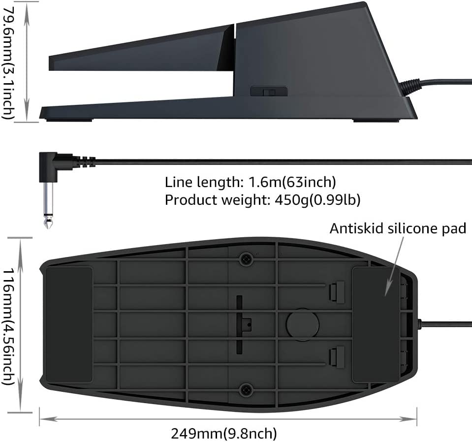 Softline Pro Universal Sustain Pedal for Keyboard, Damper Foot Switch Pedal, 1/4 Inch Jack for Yamaha Casio Roland Korg Behringer Digital Pianos, Electronic Keyboards and Midi Keyboards, SP-139