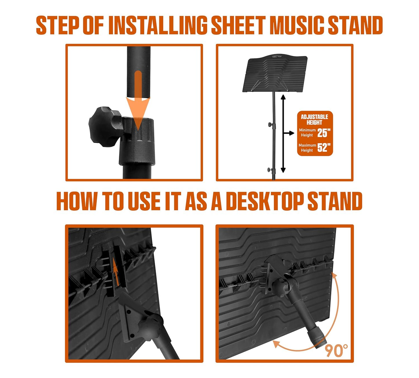 Softline Pro Music Stand, Portable & Foldable Professional Notation Stand with Light and Bag, Tabletop Music Book Stand for Guitar, Ukulele, Violin Players (SP-ABSP-FMUS-KIT)