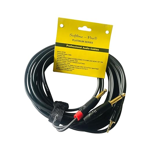 Softline Pro Spy05 3.5Mm Trs To 6.3Mm Jack Mono 16 Ft / 5 Meter Cable, Silver