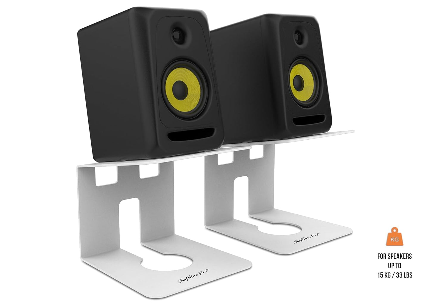 Softline Pro Desktop Speaker Stands – Adjustable Monitor Riser Pair (White, Metal, Ventilated Design) { SP DMS3 WH}