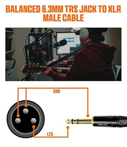 Softline Pro TRS Microphone Cable, Stereo 6.35MM Jack to XLR Male 10 Ft / 3 Meter Cable for Amplifier, Speakers, Microphone, Sound Console, Mixer, Electric Organ, SPSM300