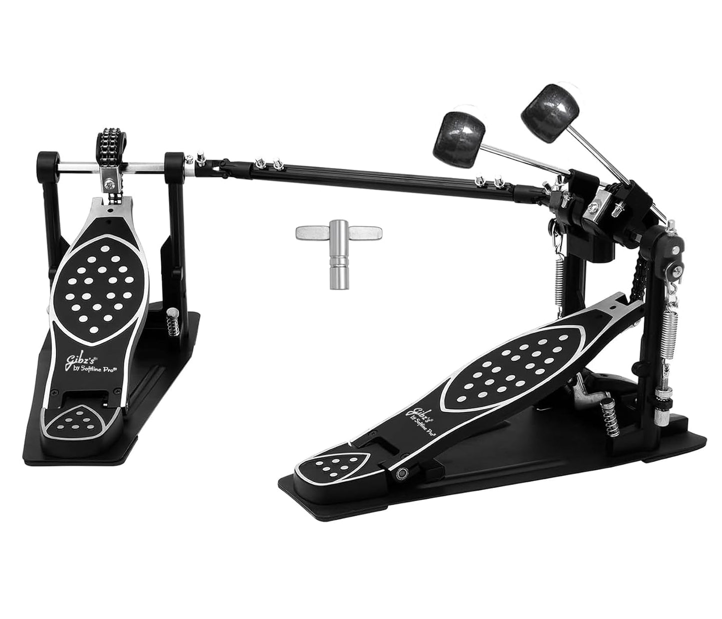 Softline Pro SP D-522 Double Bass Drum Pedal Professional Heavy Duty Double Chain Drive Twin Kick Pedal with Power Glide Cam Coil Spring Adjustable Spring Tension & Non-Slip Base for Drum Kits