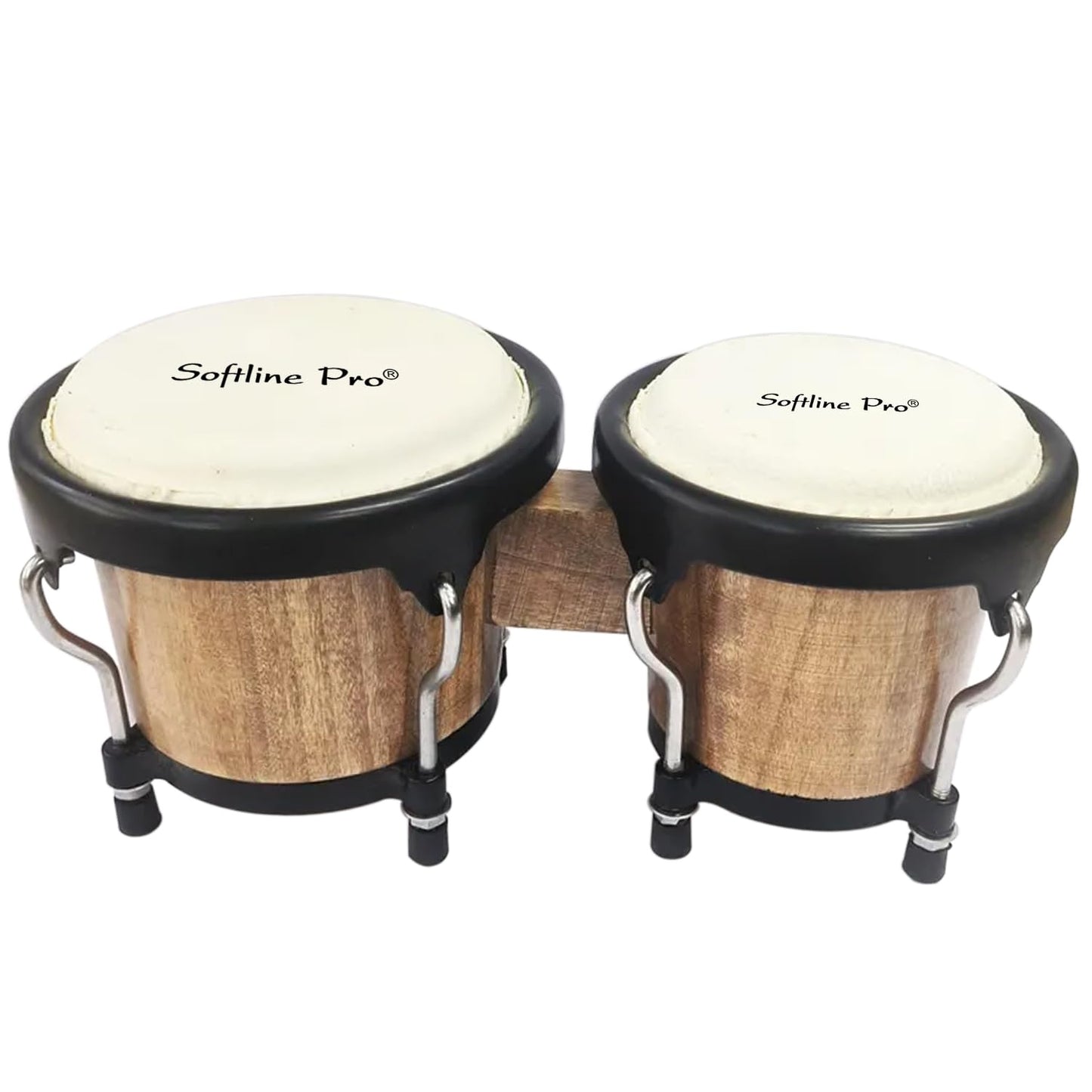 Softline Pro Bongo Drum Set with Tuning Wrench Professional Wooden Percussion Instrument for Beginner Adults Kids (Natural Skin) (Tobacco)