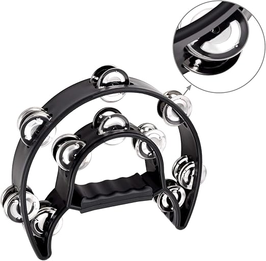 Softline Pro Tambourine Half Moon Tambourines for Adults with 20 Jingle in Black (Double) (SP TW20-HM-BK)