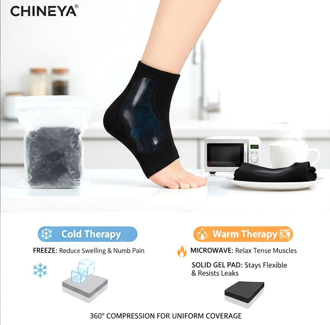 CHINEYA Hot and Cold Compress Achilles Tendon Sleeve Gel Compression Ankle Gel Pad Ice Sleeve Pack Ankle Foot Wrap (CH HC SOLID GEL - Ankle)