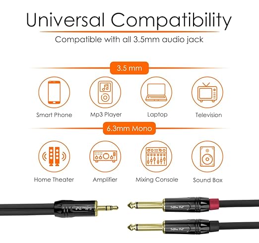 Softline Pro SPY09 3.5mm TRS to 2 x 6.3mm Mono Jack Y Cable - 9 Meter