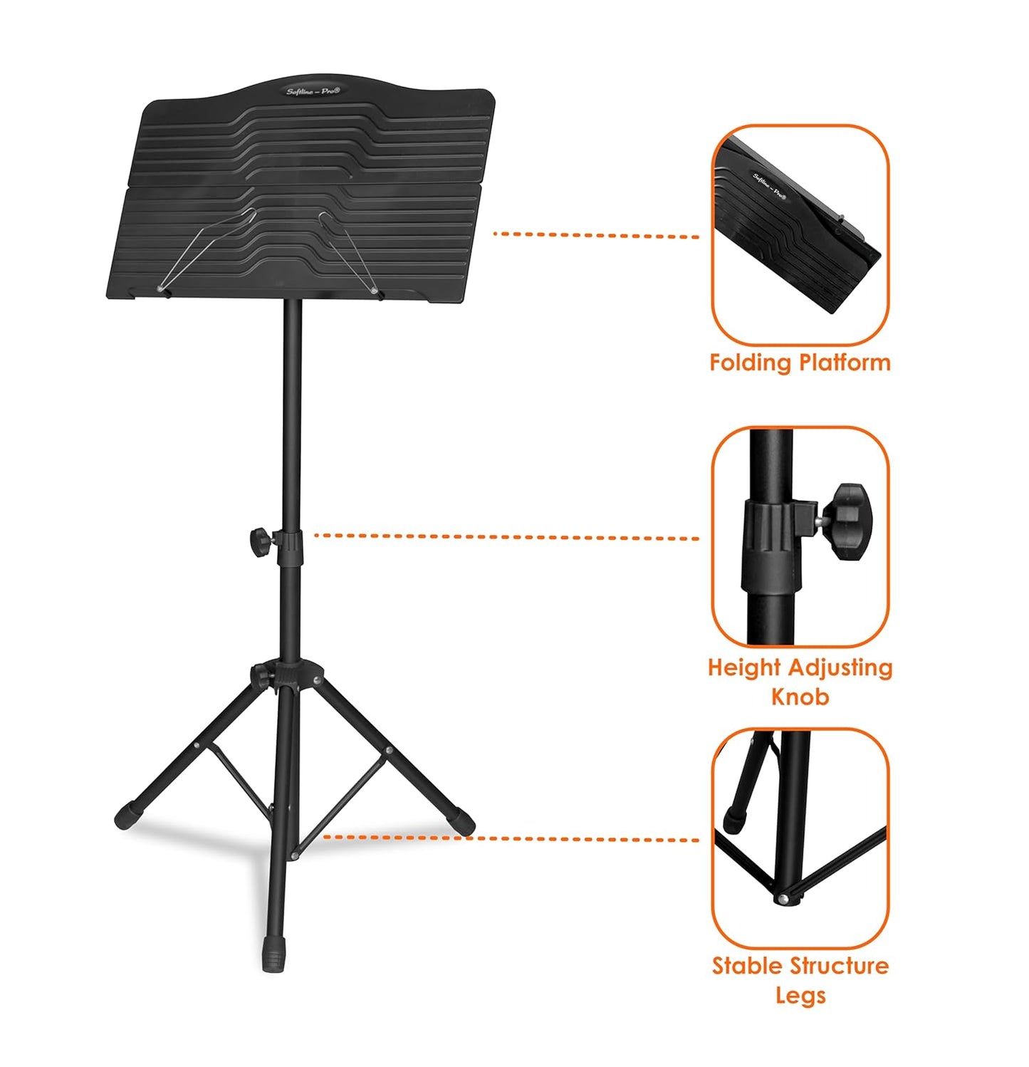 Softline Pro Music Stand, Portable & Foldable Professional Notation Stand with Light and Bag, Tabletop Music Book Stand for Guitar, Ukulele, Violin Players (SP-ABSP-FMUS-KIT)