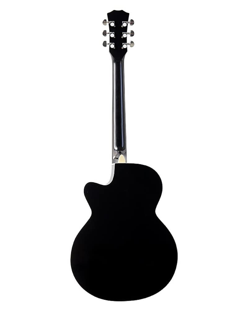 6 string guitar, glossy black guita, Full view of black acoustic guitar with cutaway