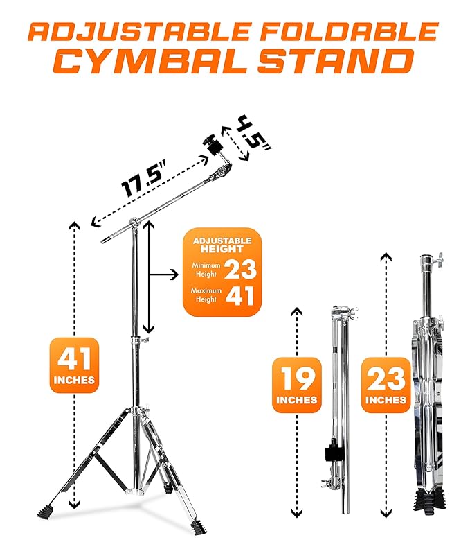 Softline Pro SP-CS-L Double-Braced Cymbal Boom Stand Height Adjustment Medium Weight Boom Stand Sturdy Double-Braced Tripod legs Cymbal Stand (Cymbal Stand - L)