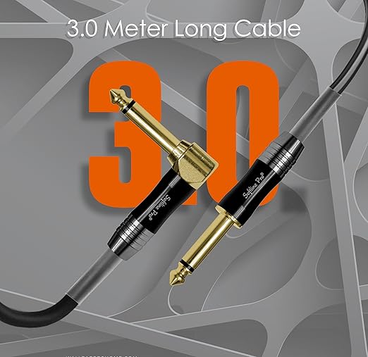 Softline Pro Guitar Cable 10 ft (3 Meter) 6.35mm Right Angle to Straight Instrument Cable, Cord for Electric Guitar (SP RAST 300)