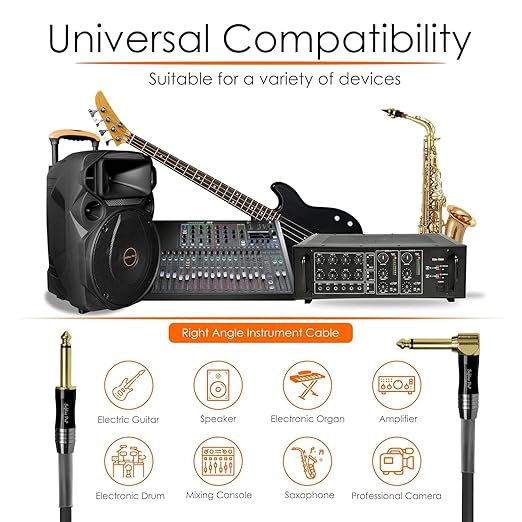 Softline Pro SP RAST 500 Guitar Cable 5 Meter 6.35mm Right Angle to 6.35mm Jack Instrument Cable