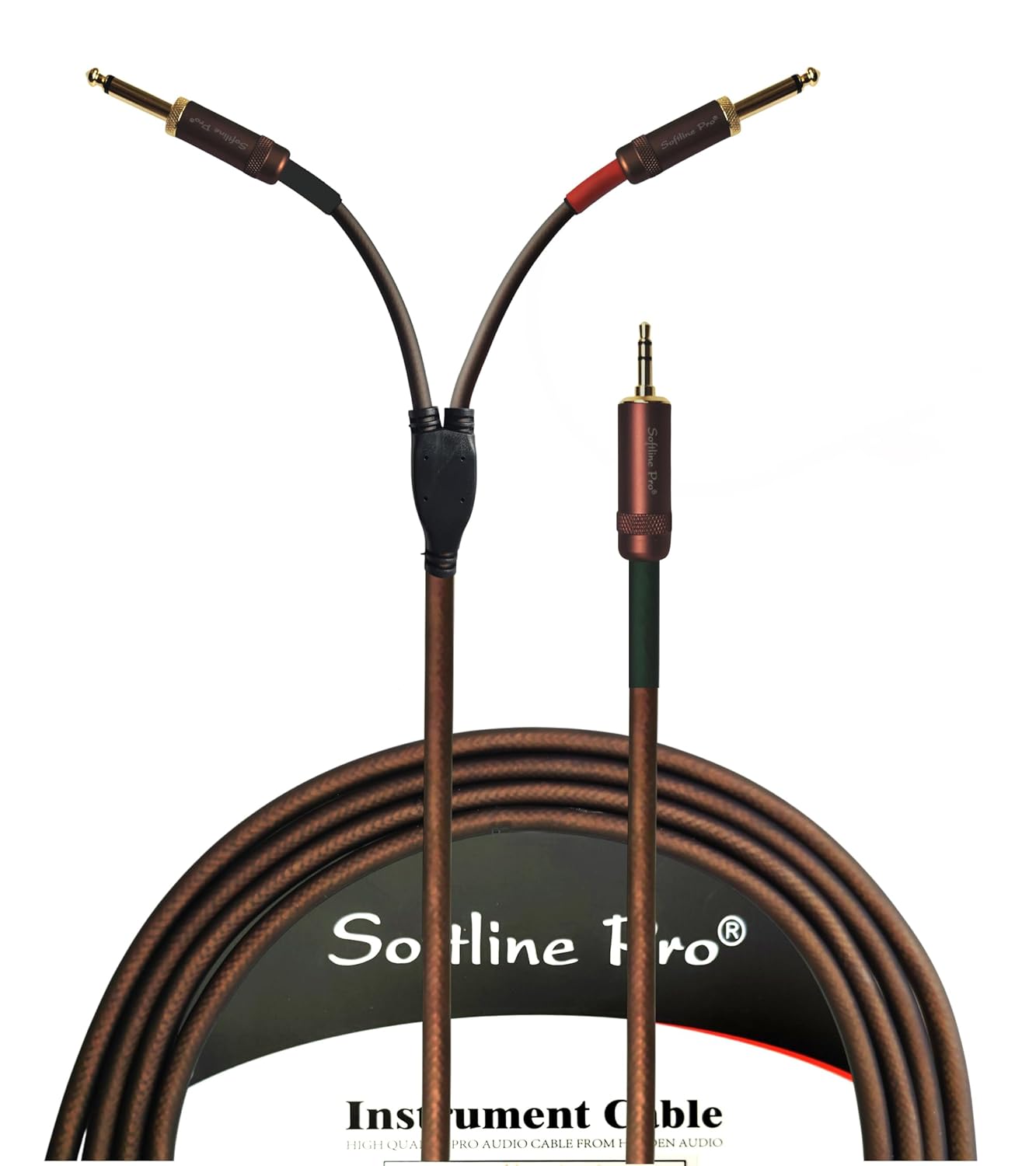 Softline Pro 3.5MM Stereo to 2 x 6.3MM Jack Mono 29.5/9 Meter Matt Silicone PVC Professional Instrument Cable (Y09 Pro)