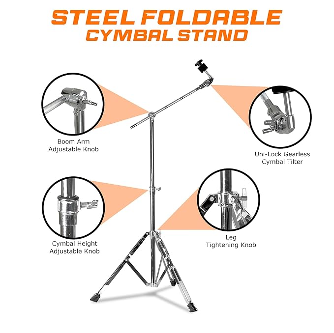 Softline Pro SP-CS-L Double-Braced Cymbal Boom Stand Height Adjustment Medium Weight Boom Stand Sturdy Double-Braced Tripod legs Cymbal Stand (Cymbal Stand - L)