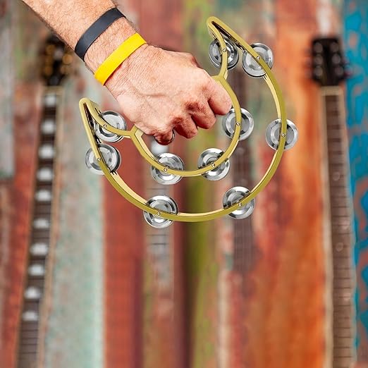 Softline Pro SP TW20-HM-G Tambourine for Adult Kids Hand Held Tambourine Metal Percussion Instrument Double Row Tambourines for KTV Party - Golden