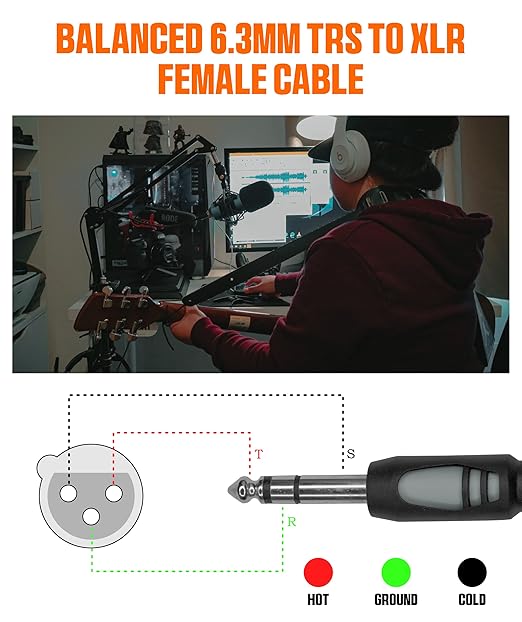 Softline Pro SPSF 500 6.3MM Stereo Jack to XLR Female 5 Meter Molded Cable-Black
