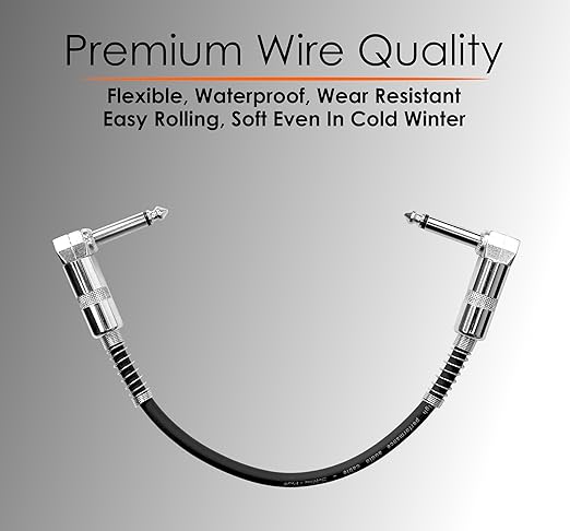 Softline Pro Guitar Patch Cable Right Angle 25 cm, 1/4 Instrument Cable For Effect Pedals 9 Inch, Silver Plated (Pack of 1)