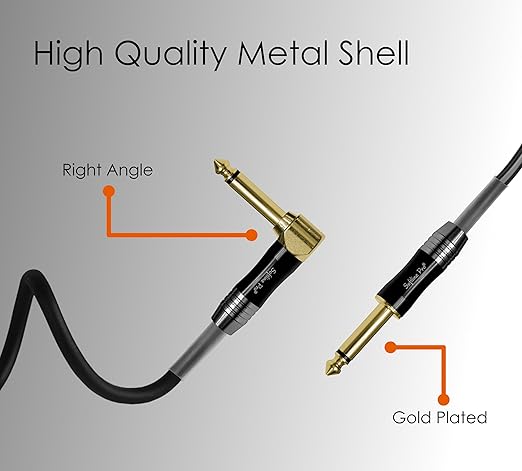 Softline Pro Guitar Cable 10 ft (3 Meter) 6.35mm Right Angle to Straight Instrument Cable, Cord for Electric Guitar (SP RAST 300)