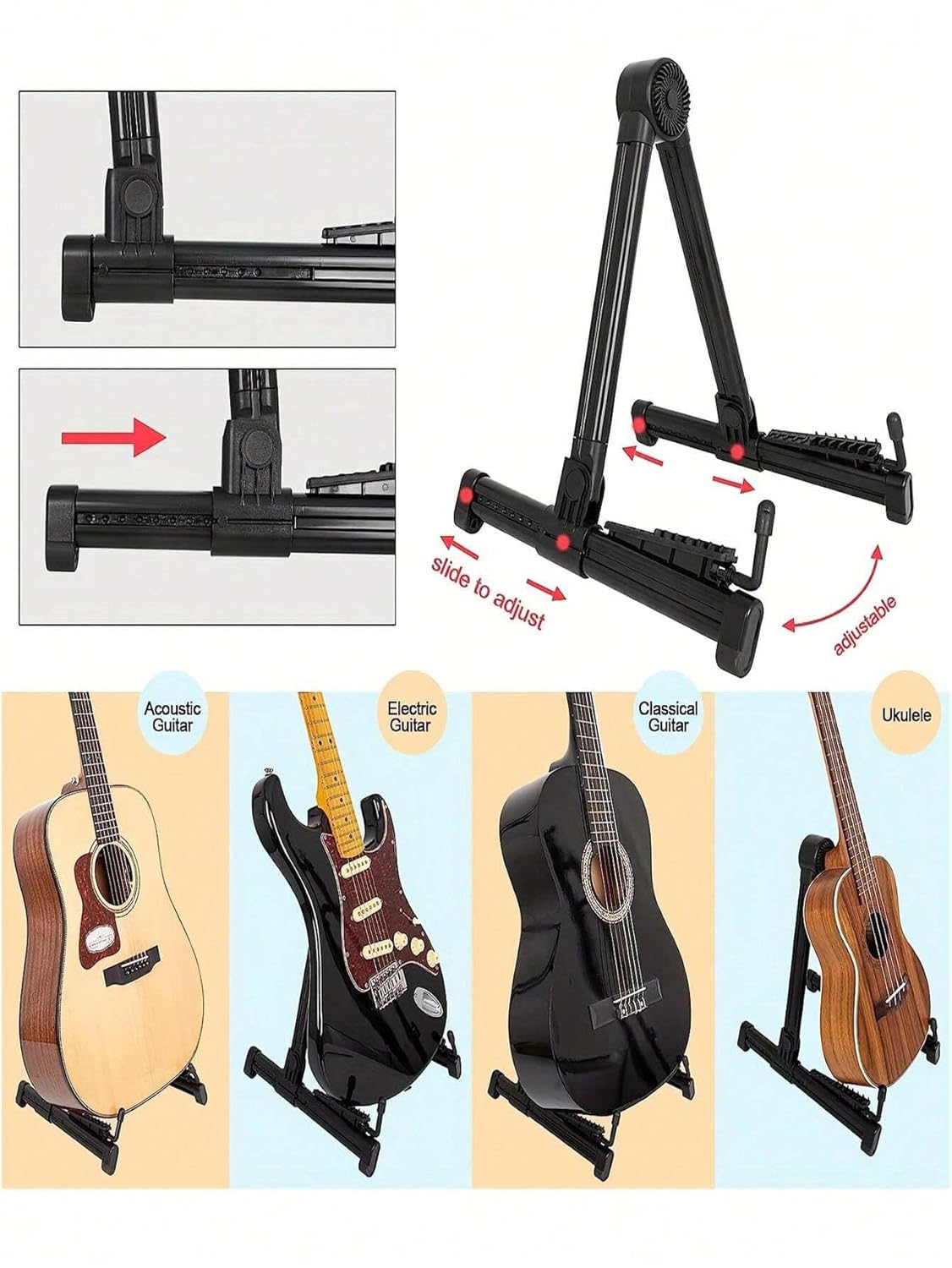 Softline Pro SP 23-ABS Folding A Frame Guitar Stand, Universal Portable Floor Guitar Stand for Acoustic and Electric Guitar, Adjustable for Bass Banjo Ukulele Violin Stand Single