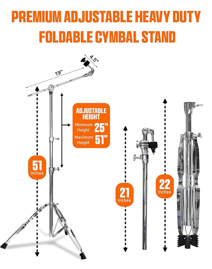 Softline Pro SP-CS-H Double-Braced Cymbal Boom Stand Height Adjustment Medium Weight Boom Stand Sturdy Double-Braced Tripod legs Cymbal Stand (Cymbal Stand - H)