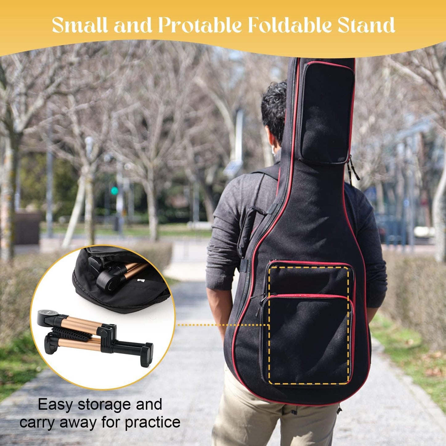 Softline Pro Guitar Stand for Home, Folding Instrument Stand for Acoustic, Electric, Classical Guitars, Violin, Ukulele & Bass, Portable and Lightweight, Easy to fold (SP24-A Gold)