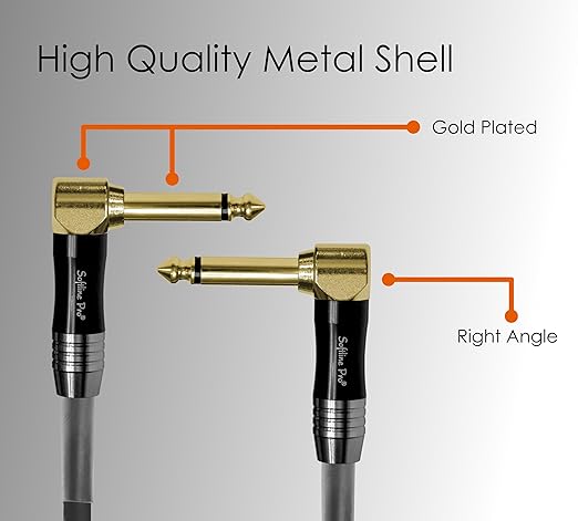 Softline Pro SP PRT 09 Guitar Patch Cable Right Angle 25 cm 1/4 Instrument Cable For Effect Pedals (9 Inch) (Gold Plated Pack of 4)