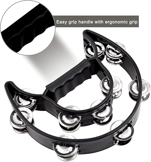 Softline Pro Tambourine Half Moon Tambourines for Adults with 20 Jingle in Black (Double) (SP TW20-HM-BK)