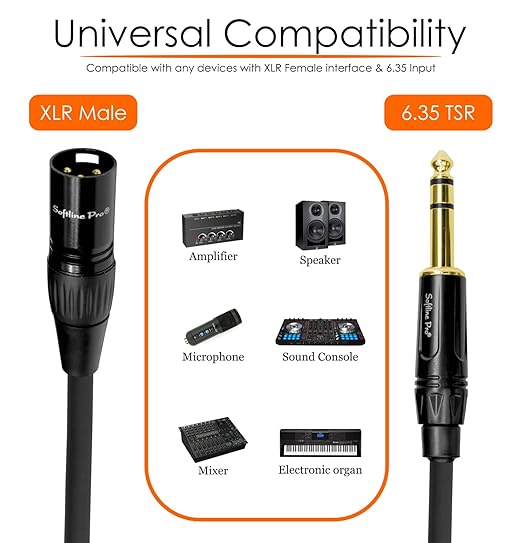 Softline Pro TRS Microphone Cable, Stereo 6.35MM Jack to XLR Male 10 Ft / 3 Meter Cable for Amplifier, Speakers, Microphone, Sound Console, Mixer, Electric Organ, SPSM300
