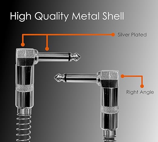 Softline Pro Guitar Patch Cable Right Angle 25 cm, 1/4 Instrument Cable For Effect Pedals 9 Inch, Silver Plated (Pack of 1)