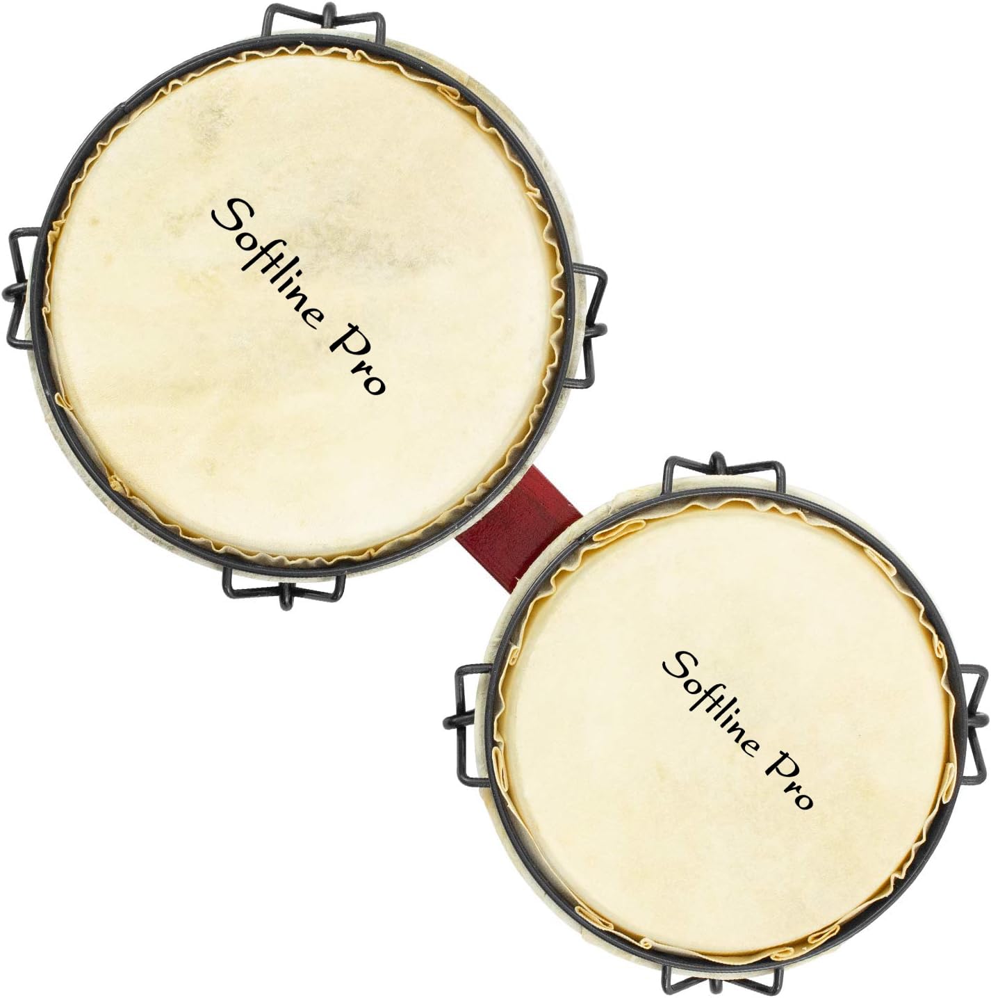 Softline Pro SP-BNG-RD Bongo Drum Set with Tuning Wrench & Padded Professional Wooden Percussion Instrument for Beginner Adults Kids - Natural Skin (Red)