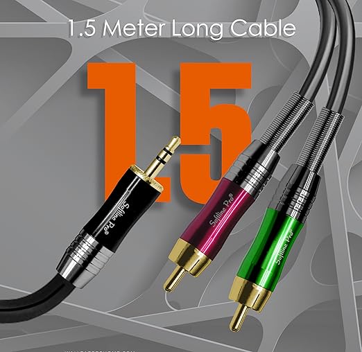 Softline Pro SP DUAL-RCA 2x RCA to 2x RCA 1.5 Meter Cable Stereo Audio 2RCA Cord Male to Male Connector 2RCA to 2RCA(Black,Green,Red)