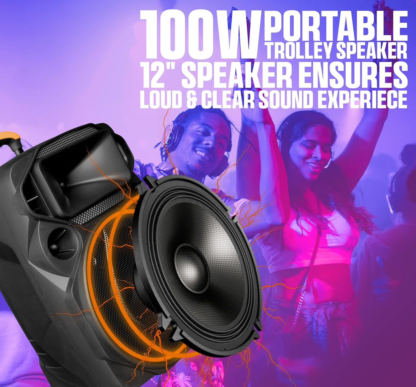 Softline Pro SP-1266 Portable Trolley Speaker 12 Inch Multimedia BT, Karaoke with Audio Recording, USB, SD, FM PA System with 2 Wireless Microphone