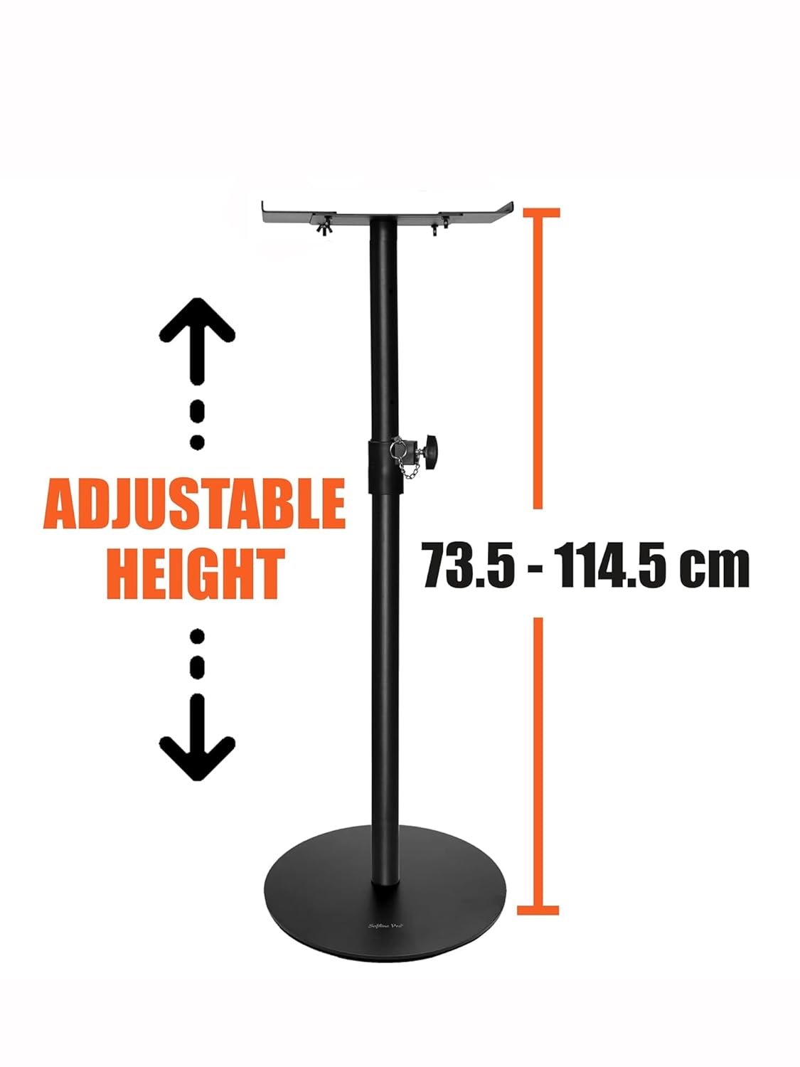 Adjustable speaker stands set of 2,
SP 801 R Monitor Stand Height Adjustment Chart – 73.5 cm to 114.5 cm Range