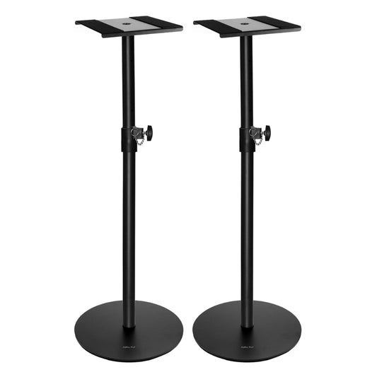 Pair of Softline Pro SP 801 HR speaker stands with adjustable height and sturdy round metal base, black finish