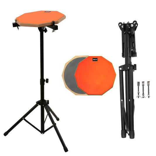Drum practice pad with stand and accessories on a white background