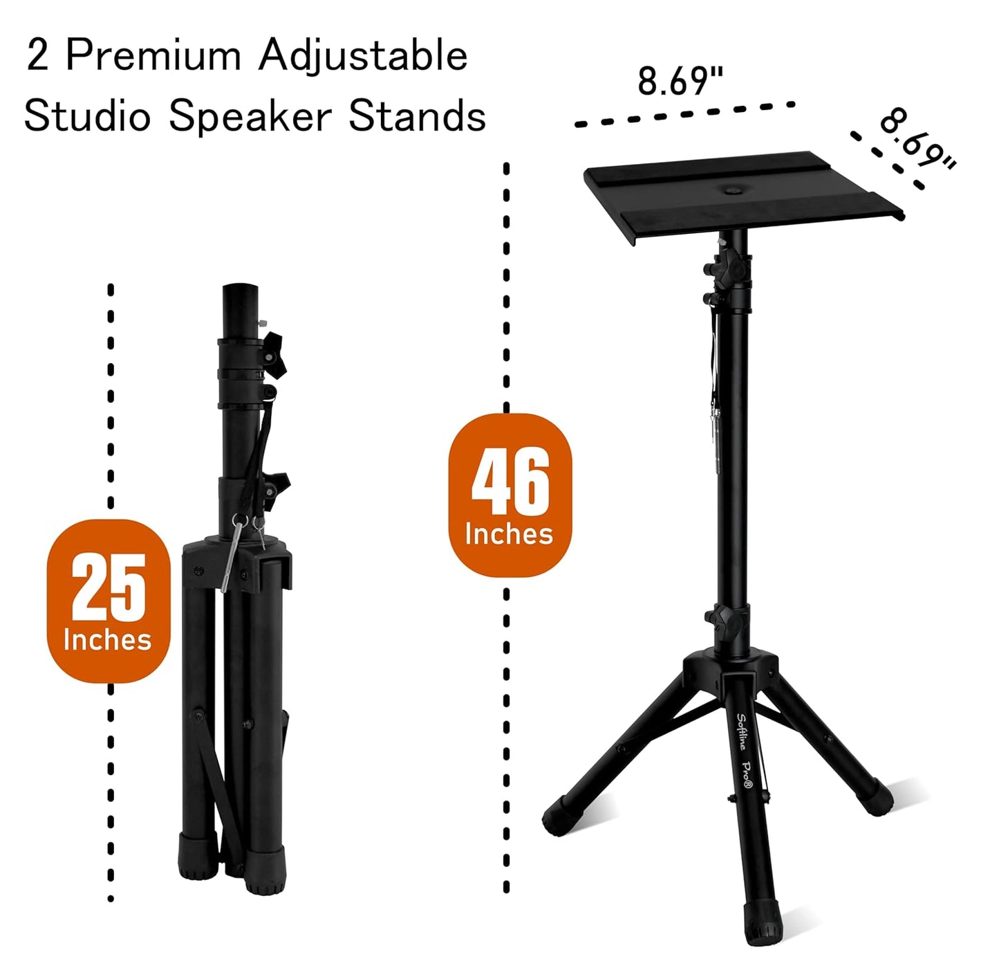 Studio monitor stand height adjustment mechanism,
Studio monitor stand pair