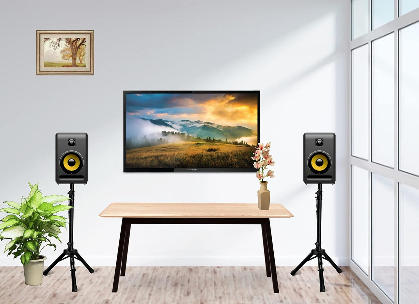 Rubber padded monitor speaker stands with tripod base,
Professional speaker monitor stand